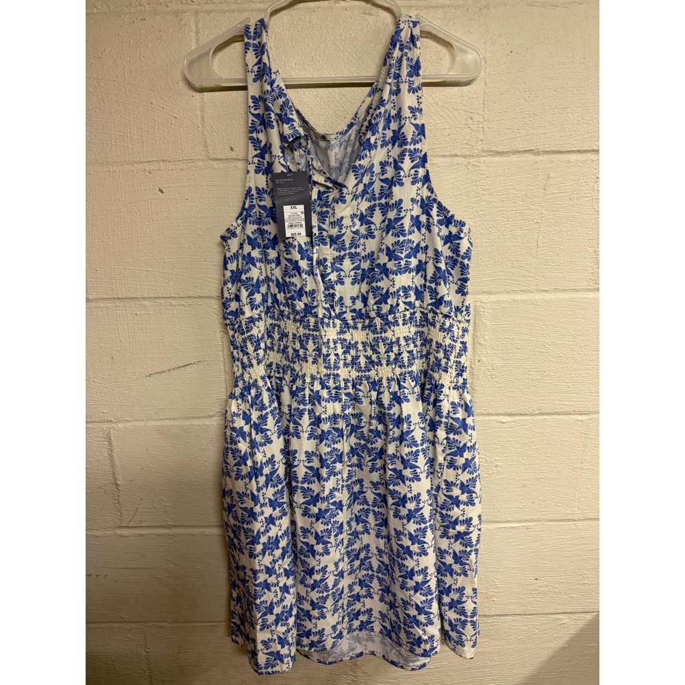 Universal Thread Blue White Floral Smocked Waist Sleeveless Mini Dress XXL NWT